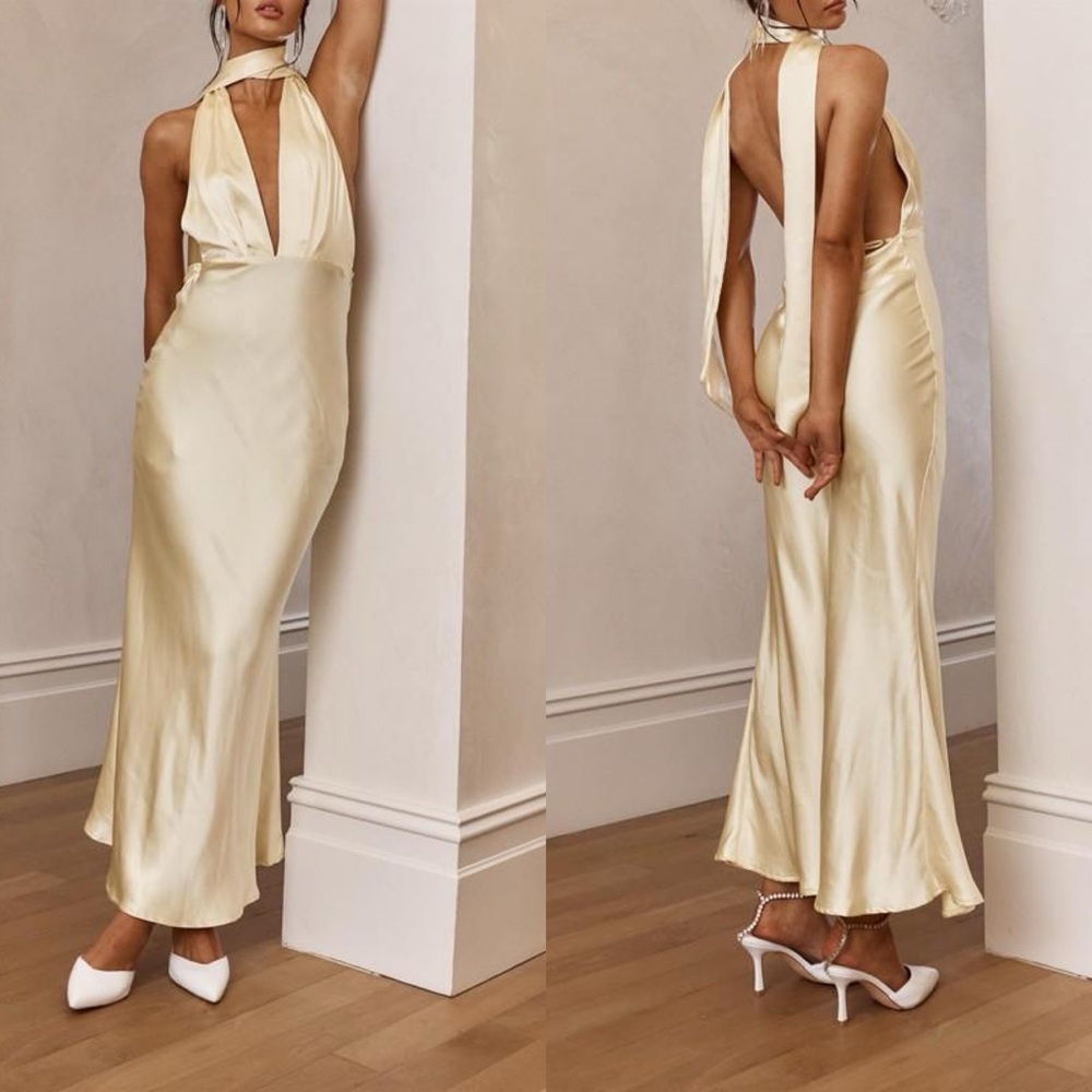 *RESTOCKED* The Andy Yellow Satin Maxi Dress - Picture 4 of 11
